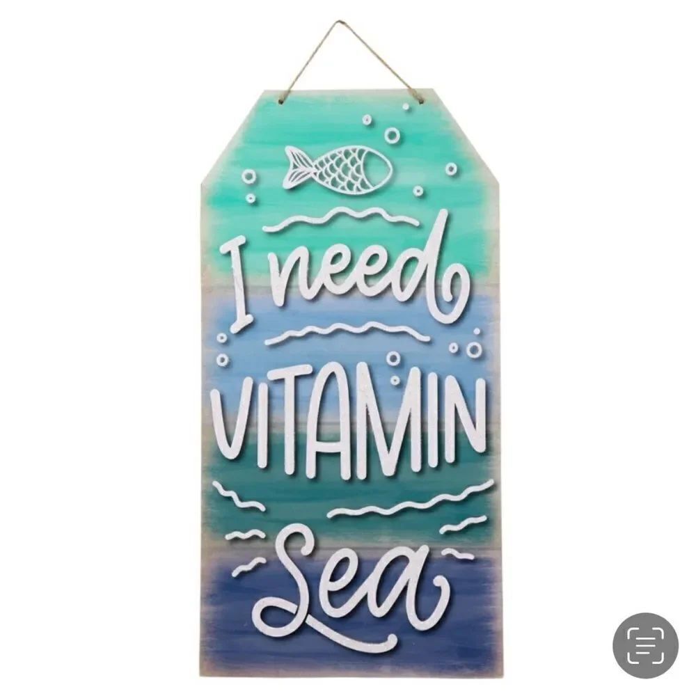NWT Beach Inspired Fun Hanging Green Blue White Wall Sign I need Vitamin Sea New
